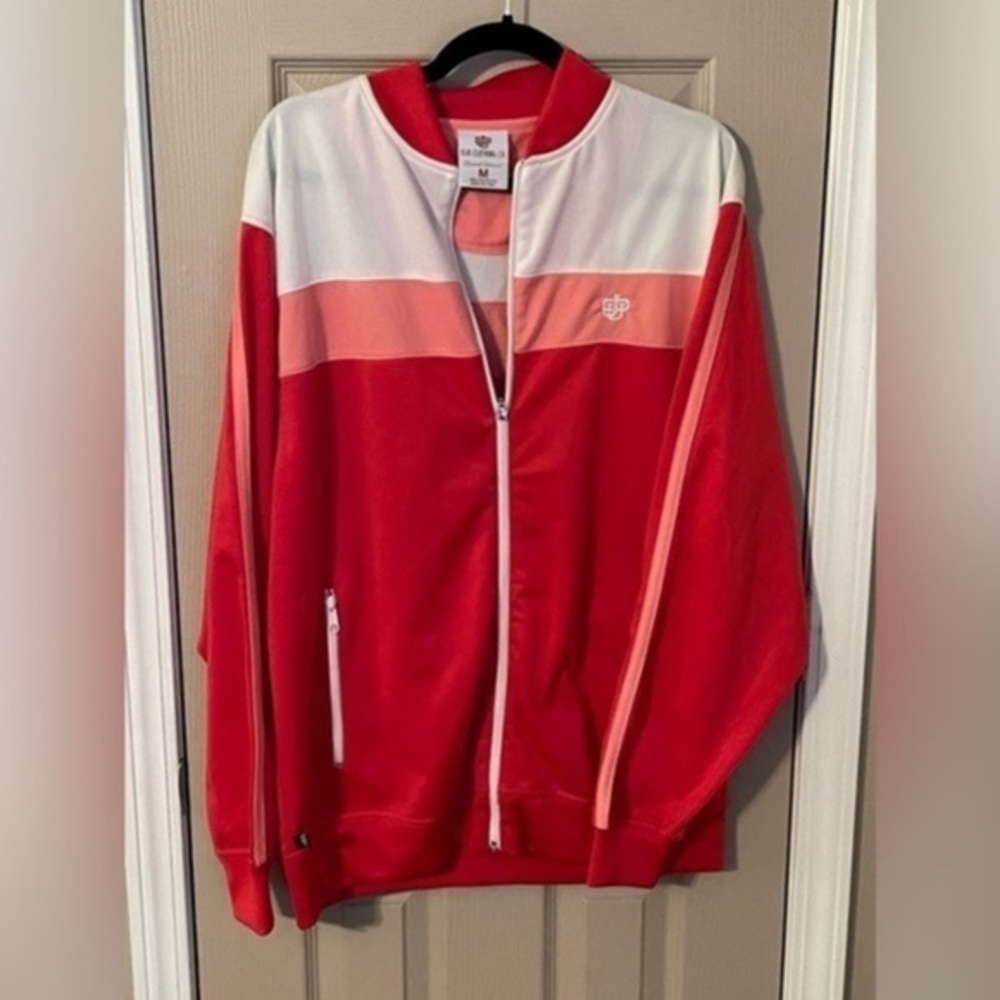 DJU Clothing Company color block zip front athletic jacket with pockets. NWT